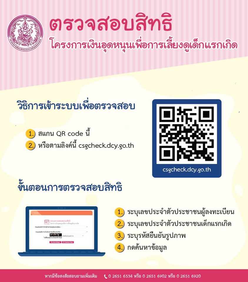 ระบบตรวจสอบสิทธิด้วยตนเอง (Self Service) ผู้มีสิทธิรับเงินอุดหนุนเพื่อการเลี้ยงดูเด็กแรกเกิด